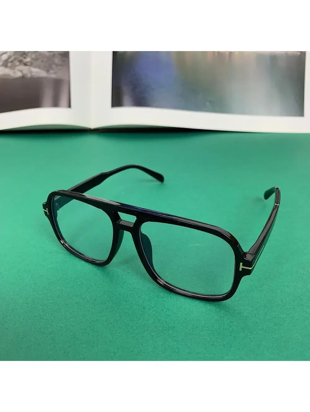 Vintage 90s style Black square frame glasses with clear 55mm lens. Unisex
